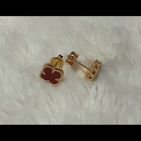 Four clover leaf mini earrings red - Picture 3 of 3